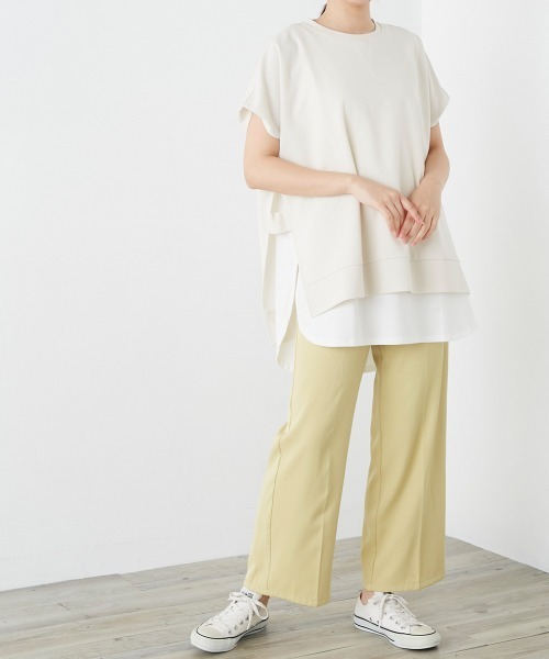 OMNES（オムネス）の「梨地サイドスリットセットフレンチスリーブプルオーバー（その他トップス・レディース・オレンジ/ホワイト/ブラック/ベージュ・FREE）」の5枚目の写真