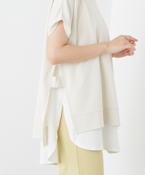 OMNES（オムネス）の「梨地サイドスリットセットフレンチスリーブプルオーバー（その他トップス・レディース・オレンジ/ホワイト/ブラック/ベージュ・FREE）」の6枚目の写真