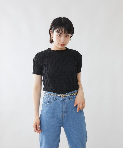 mebole(メボレ)の「ダイヤデザイン半袖トップス(Tシャツ/カットソー・レディース・ホワイト/ブラック・FREE)」の3枚目の写真
