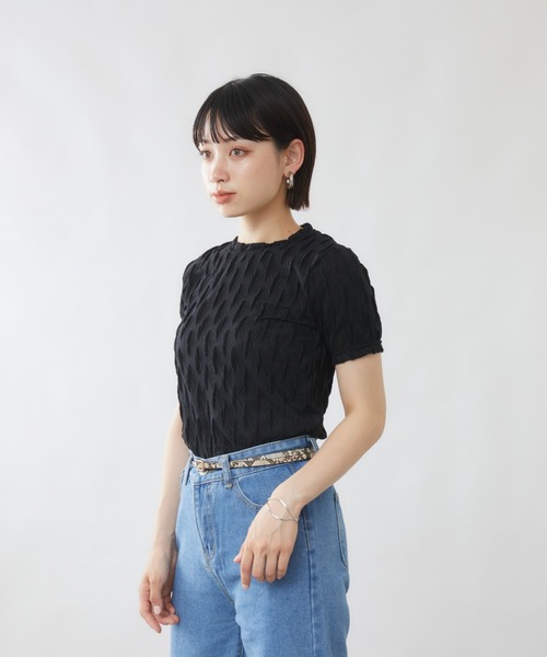 mebole(メボレ)の「ダイヤデザイン半袖トップス(Tシャツ/カットソー・レディース・ホワイト/ブラック・FREE)」の7枚目の写真