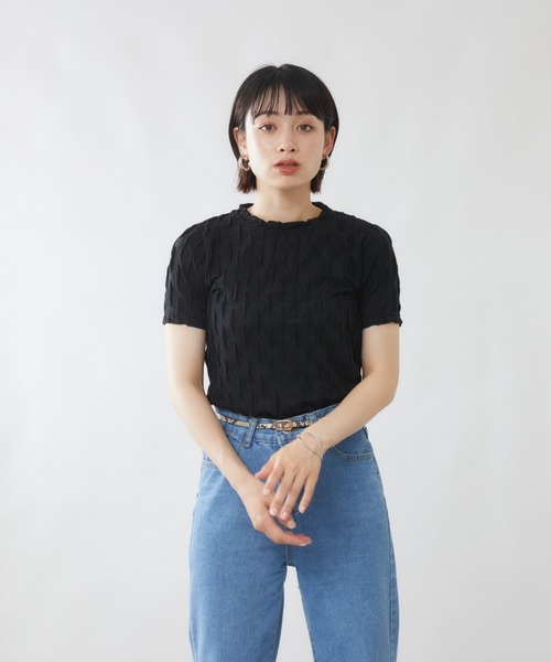 mebole(メボレ)の「ダイヤデザイン半袖トップス(Tシャツ/カットソー・レディース・ホワイト/ブラック・FREE)」の4枚目の写真