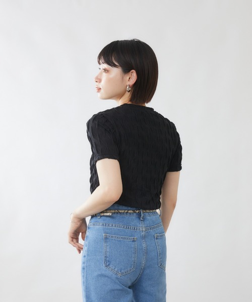 mebole(メボレ)の「ダイヤデザイン半袖トップス(Tシャツ/カットソー・レディース・ホワイト/ブラック・FREE)」の8枚目の写真