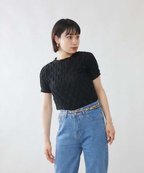 mebole(メボレ)の「ダイヤデザイン半袖トップス(Tシャツ/カットソー・レディース・ホワイト/ブラック・FREE)」の6枚目の写真