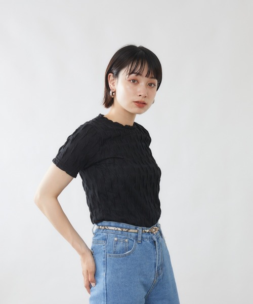 mebole(メボレ)の「ダイヤデザイン半袖トップス(Tシャツ/カットソー・レディース・ホワイト/ブラック・FREE)」の5枚目の写真