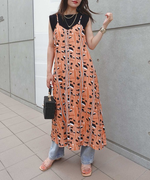 CORNERS（コーナーズ）の「マルチパターンバックリボンキャミワンピース（ワンピース・レディース・アイボリー/オレンジ/ブラック/ネイビー/ライトベージュ/ブルー・M）」の15枚目の写真