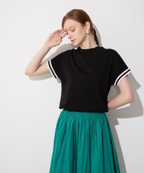 LE SOUK HOLIDAY(ルスークホリデー)の「袖レースモックネックTシャツ(Tシャツ/カットソー・レディース・ブラック/オフホワイト・M/L)」の1枚目の写真
