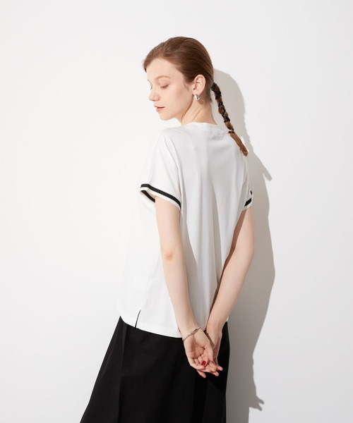 LE SOUK HOLIDAY(ルスークホリデー)の「袖レースモックネックTシャツ(Tシャツ/カットソー・レディース・ブラック/オフホワイト・M/L)」の4枚目の写真