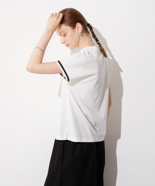 LE SOUK HOLIDAY(ルスークホリデー)の「袖レースモックネックTシャツ(Tシャツ/カットソー・レディース・ブラック/オフホワイト・M/L)」の5枚目の写真