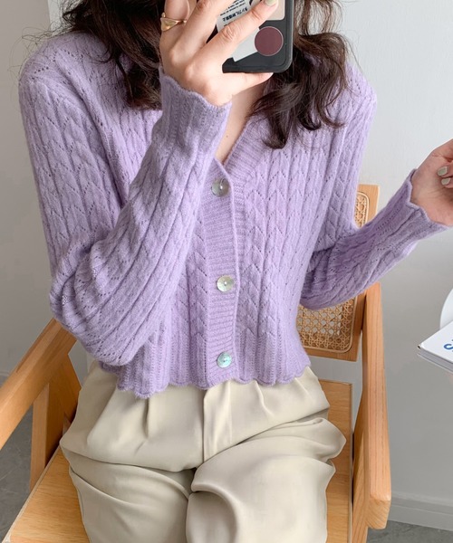 ABITOKYO(アビトーキョー)の「Vネック ショートカーディガン(カーディガン/ボレロ・レディース・ライトブルー/パープル/イエロー/ホワイト・FREE)」の3枚目の写真