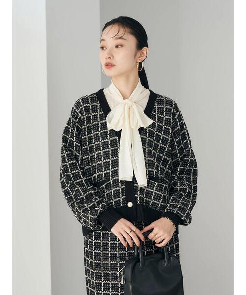 earth music&ecology（アースミュージックアンドエコロジー）の「ニットツイードカーディガン（カーディガン/ボレロ・レディース・ブラック/サックスブルー・FREE）」の16枚目の写真