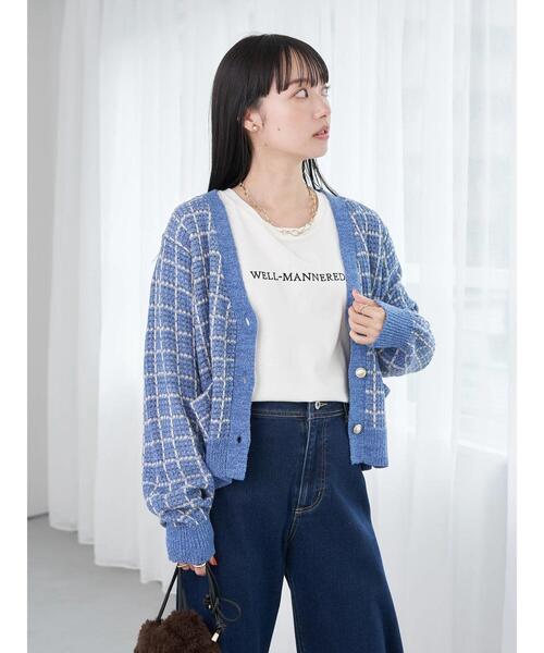 earth music&ecology（アースミュージックアンドエコロジー）の「ニットツイードカーディガン（カーディガン/ボレロ・レディース・ブラック/サックスブルー・FREE）」の22枚目の写真