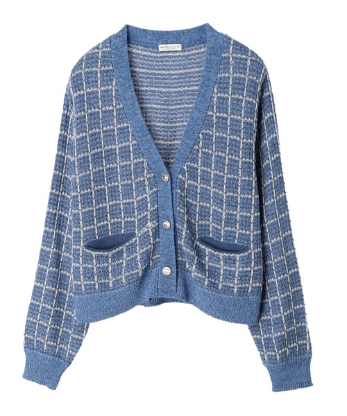 earth music&ecology（アースミュージックアンドエコロジー）の「ニットツイードカーディガン（カーディガン/ボレロ・レディース・ブラック/サックスブルー・FREE）」の6枚目の写真