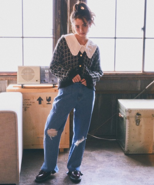 earth music&ecology（アースミュージックアンドエコロジー）の「ニットツイードカーディガン（カーディガン/ボレロ・レディース・ブラック/サックスブルー・FREE）」の13枚目の写真