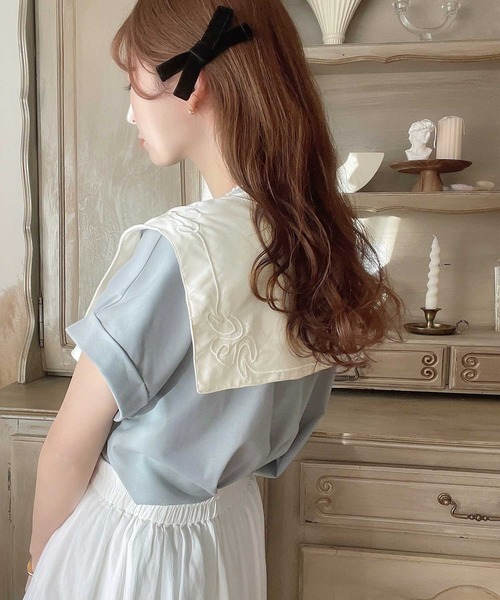 classicalelf（クラシカルエルフ）の「ロマンティックムードに魅せられて。取り外し可！3wayコード刺繍ビッグカラーブラウス（シャツ/ブラウス・レディース・ホワイト/ライトグレー/ブラック/ブルー系その他・SMALL/MEDIUM/LARGE/X-LARGE）」の8枚目の写真