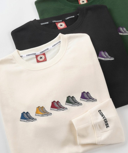 CONVERSE（コンバース）の「【CONVERSE/コンバース】5シューズ刺繍 リンガー＆袖切替え スウェット/クルーネック トレーナー/ ビッグシルエット（スウェット・メンズ・チャコールグレー/アッシュグレー/ブラック/ブルー系その他/ネイビー/ベージュ/グリーン/クリーム・M/L/XL）」の9枚目の写真