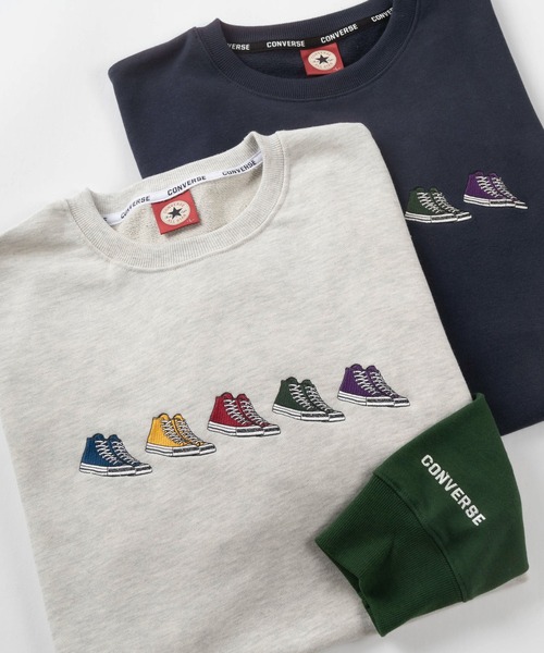 CONVERSE（コンバース）の「【CONVERSE/コンバース】5シューズ刺繍 リンガー＆袖切替え スウェット/クルーネック トレーナー/ ビッグシルエット（スウェット・メンズ・チャコールグレー/アッシュグレー/ブラック/ブルー系その他/ネイビー/ベージュ/グリーン/クリーム・M/L/XL）」の18枚目の写真