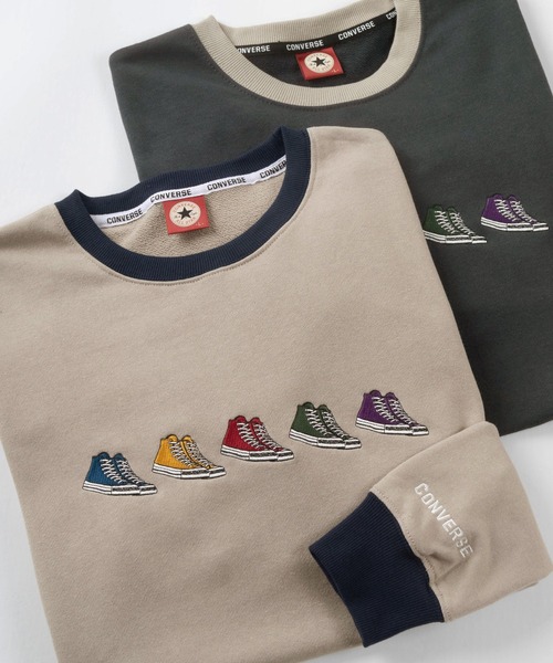 CONVERSE（コンバース）の「【CONVERSE/コンバース】5シューズ刺繍 リンガー＆袖切替え スウェット/クルーネック トレーナー/ ビッグシルエット（スウェット・メンズ・チャコールグレー/アッシュグレー/ブラック/ブルー系その他/ネイビー/ベージュ/グリーン/クリーム・M/L/XL）」の12枚目の写真