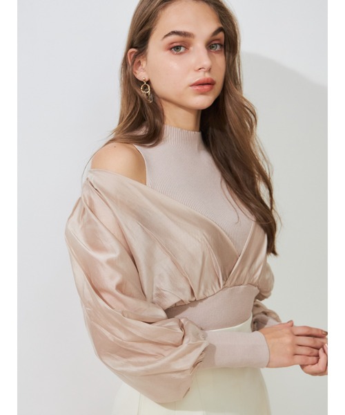 MERCURYDUO（マーキュリーデュオ）の「異素材ドッキングロングスリーブニット（ニット/セーター・レディース・アイボリー/ベビーピンク/ネイビー・FREE）」の3枚目の写真