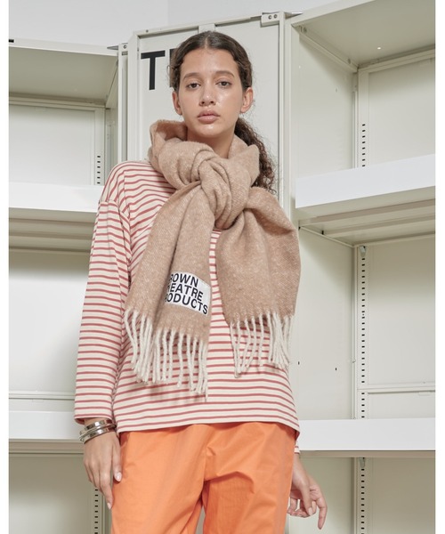 THEATRE PRODUCTS(シアタープロダクツ)の「ブラウンネームストール(ストール/ショール・レディース・ブラック/ベージュ/グリーン/ブルー/イエロー・FREE)」の1枚目の写真