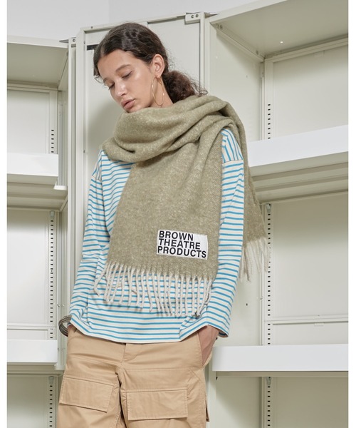 THEATRE PRODUCTS(シアタープロダクツ)の「ブラウンネームストール(ストール/ショール・レディース・ブラック/ベージュ/グリーン/ブルー/イエロー・FREE)」の3枚目の写真