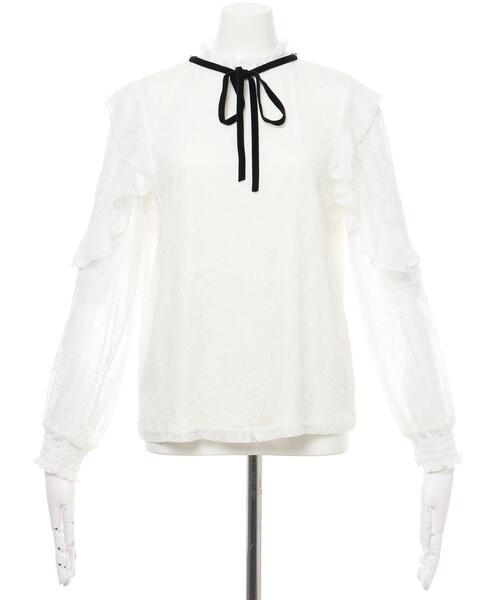 INGNI（イング）の「肩フリルリボン付レーストップス（その他トップス・レディース・ホワイト×ブラック/ブラック/オフホワイト・M）」の4枚目の写真