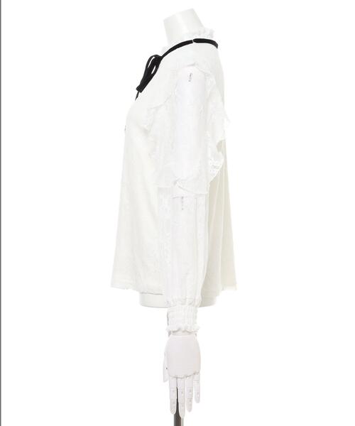 INGNI（イング）の「肩フリルリボン付レーストップス（その他トップス・レディース・ホワイト×ブラック/ブラック/オフホワイト・M）」の5枚目の写真