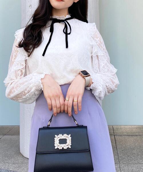 INGNI（イング）の「肩フリルリボン付レーストップス（その他トップス・レディース・ホワイト×ブラック/ブラック/オフホワイト・M）」の8枚目の写真