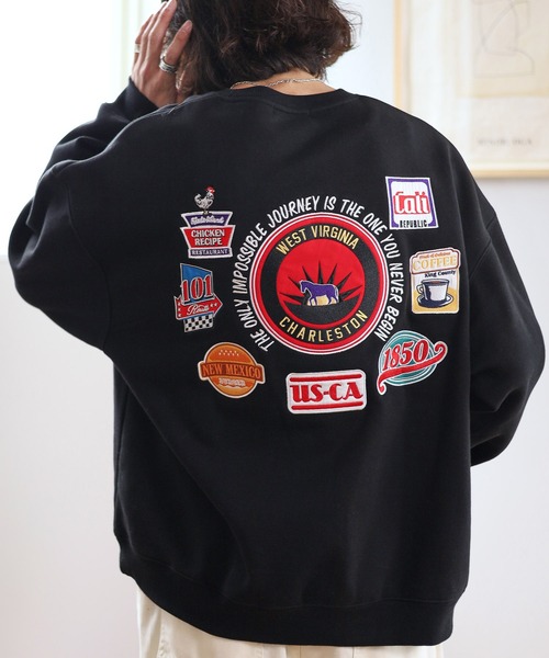 RAGEBLUE（レイジブルー）の「【SIGNAL SPORTS】裏起毛スウェット/マルチワッペン刺繍クルー（スウェット・メンズ・ブラック/ネイビー・MEDIUM/LARGE）」の2枚目の写真