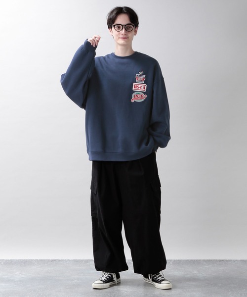 RAGEBLUE（レイジブルー）の「【SIGNAL SPORTS】裏起毛スウェット/マルチワッペン刺繍クルー（スウェット・メンズ・ブラック/ネイビー・MEDIUM/LARGE）」の3枚目の写真
