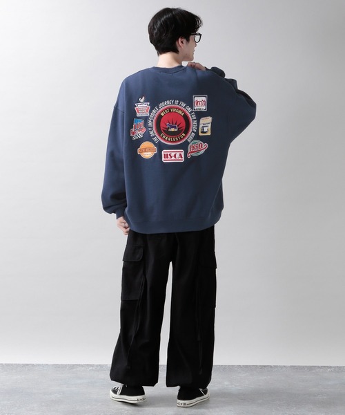 RAGEBLUE（レイジブルー）の「【SIGNAL SPORTS】裏起毛スウェット/マルチワッペン刺繍クルー（スウェット・メンズ・ブラック/ネイビー・MEDIUM/LARGE）」の4枚目の写真