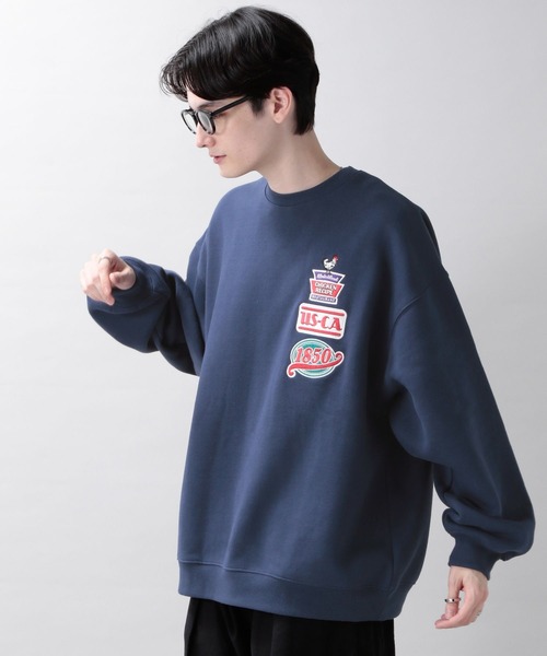 RAGEBLUE（レイジブルー）の「【SIGNAL SPORTS】裏起毛スウェット/マルチワッペン刺繍クルー（スウェット・メンズ・ブラック/ネイビー・MEDIUM/LARGE）」の5枚目の写真