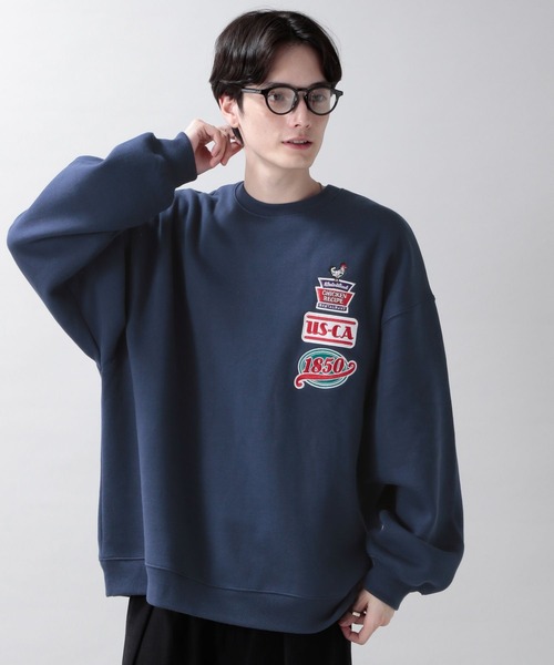 RAGEBLUE（レイジブルー）の「【SIGNAL SPORTS】裏起毛スウェット/マルチワッペン刺繍クルー（スウェット・メンズ・ブラック/ネイビー・MEDIUM/LARGE）」の6枚目の写真