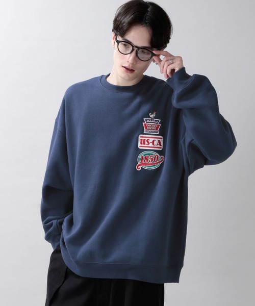 RAGEBLUE（レイジブルー）の「【SIGNAL SPORTS】裏起毛スウェット/マルチワッペン刺繍クルー（スウェット・メンズ・ブラック/ネイビー・MEDIUM/LARGE）」の7枚目の写真