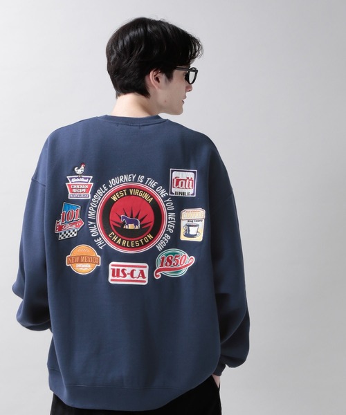 RAGEBLUE（レイジブルー）の「【SIGNAL SPORTS】裏起毛スウェット/マルチワッペン刺繍クルー（スウェット・メンズ・ブラック/ネイビー・MEDIUM/LARGE）」の8枚目の写真