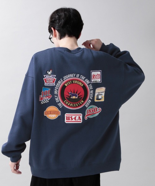 RAGEBLUE（レイジブルー）の「【SIGNAL SPORTS】裏起毛スウェット/マルチワッペン刺繍クルー（スウェット・メンズ・ブラック/ネイビー・MEDIUM/LARGE）」の9枚目の写真