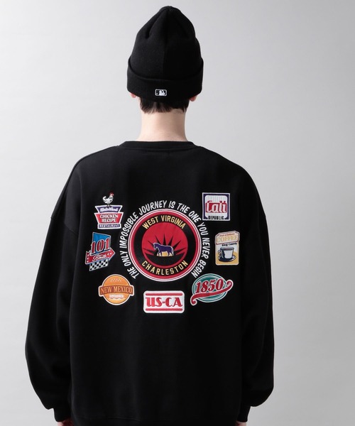 RAGEBLUE（レイジブルー）の「【SIGNAL SPORTS】裏起毛スウェット/マルチワッペン刺繍クルー（スウェット・メンズ・ブラック/ネイビー・MEDIUM/LARGE）」の11枚目の写真