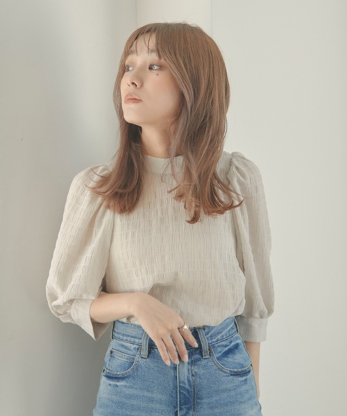 N WITH.（エヌウィズ）の「袖ボリュームブラウス（Tシャツ/カットソー・レディース・グリーン/ブラック/ベージュ・FREE）」の3枚目の写真