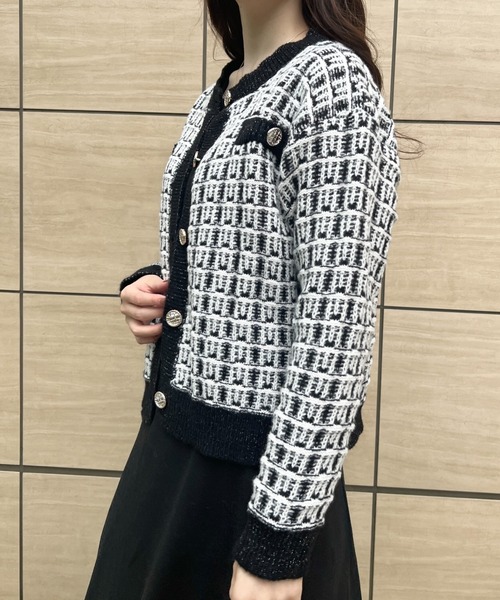 yuue' ( wear )(ユーイ)の「ツイードライクニットカーディガン(カーディガン/ボレロ・レディース・ベージュ/ブラウン・S/M/L)」の3枚目の写真