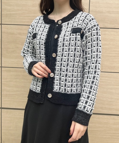 yuue' ( wear )(ユーイ)の「ツイードライクニットカーディガン(カーディガン/ボレロ・レディース・ベージュ/ブラウン・S/M/L)」の4枚目の写真
