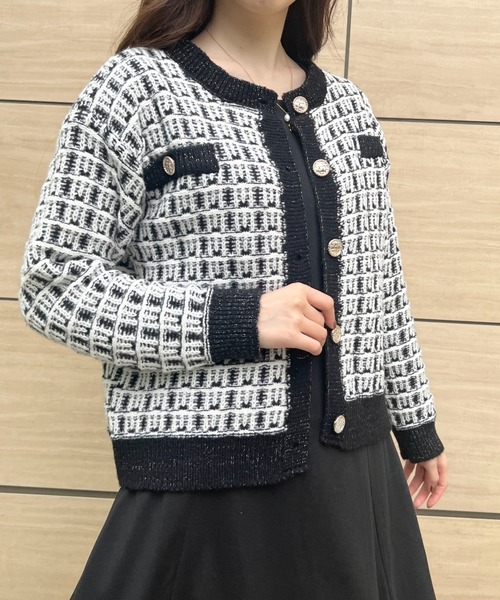 yuue' ( wear )(ユーイ)の「ツイードライクニットカーディガン(カーディガン/ボレロ・レディース・ベージュ/ブラウン・S/M/L)」の5枚目の写真