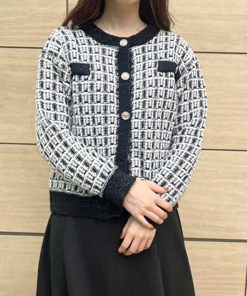yuue' ( wear )(ユーイ)の「ツイードライクニットカーディガン(カーディガン/ボレロ・レディース・ベージュ/ブラウン・S/M/L)」の6枚目の写真