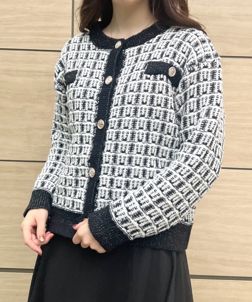 yuue' ( wear )(ユーイ)の「ツイードライクニットカーディガン(カーディガン/ボレロ・レディース・ベージュ/ブラウン・S/M/L)」の7枚目の写真