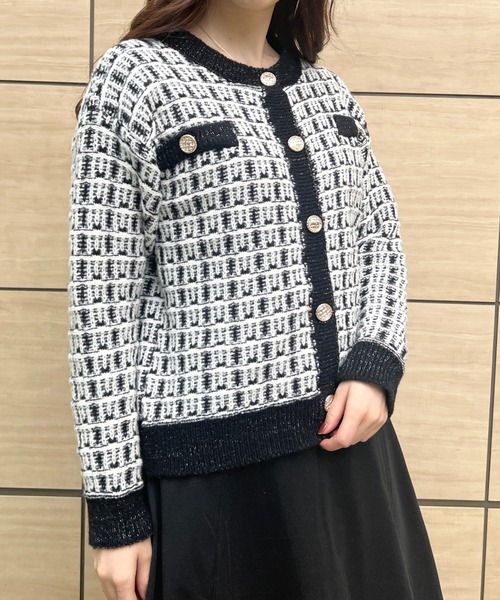 yuue' ( wear )(ユーイ)の「ツイードライクニットカーディガン(カーディガン/ボレロ・レディース・ベージュ/ブラウン・S/M/L)」の8枚目の写真