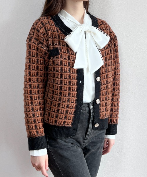 yuue' ( wear )(ユーイ)の「ツイードライクニットカーディガン(カーディガン/ボレロ・レディース・ベージュ/ブラウン・S/M/L)」の10枚目の写真