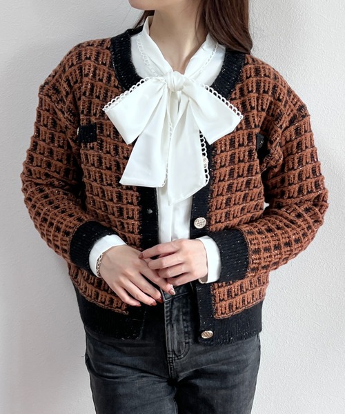 yuue' ( wear )(ユーイ)の「ツイードライクニットカーディガン(カーディガン/ボレロ・レディース・ベージュ/ブラウン・S/M/L)」の11枚目の写真