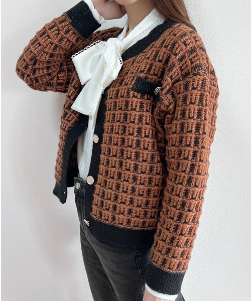 yuue' ( wear )(ユーイ)の「ツイードライクニットカーディガン(カーディガン/ボレロ・レディース・ベージュ/ブラウン・S/M/L)」の13枚目の写真