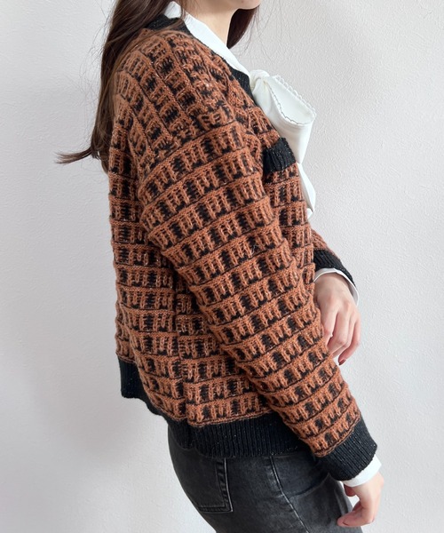 yuue' ( wear )(ユーイ)の「ツイードライクニットカーディガン(カーディガン/ボレロ・レディース・ベージュ/ブラウン・S/M/L)」の14枚目の写真