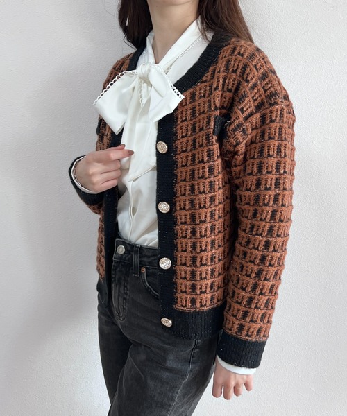 yuue' ( wear )(ユーイ)の「ツイードライクニットカーディガン(カーディガン/ボレロ・レディース・ベージュ/ブラウン・S/M/L)」の16枚目の写真