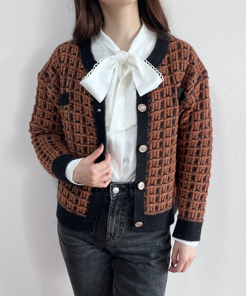 yuue' ( wear )(ユーイ)の「ツイードライクニットカーディガン(カーディガン/ボレロ・レディース・ベージュ/ブラウン・S/M/L)」の17枚目の写真