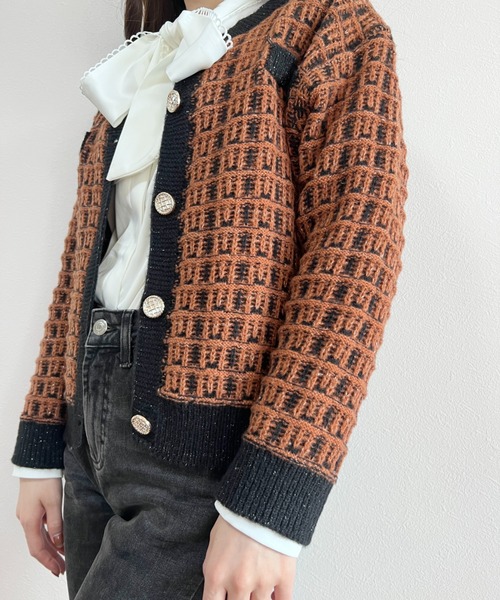 yuue' ( wear )(ユーイ)の「ツイードライクニットカーディガン(カーディガン/ボレロ・レディース・ベージュ/ブラウン・S/M/L)」の19枚目の写真